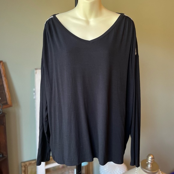 JENNIFER LOPEZ BATWING BLOUSE RHINESTONE SHOULDERS SIZE XL - Picture 2 of 11